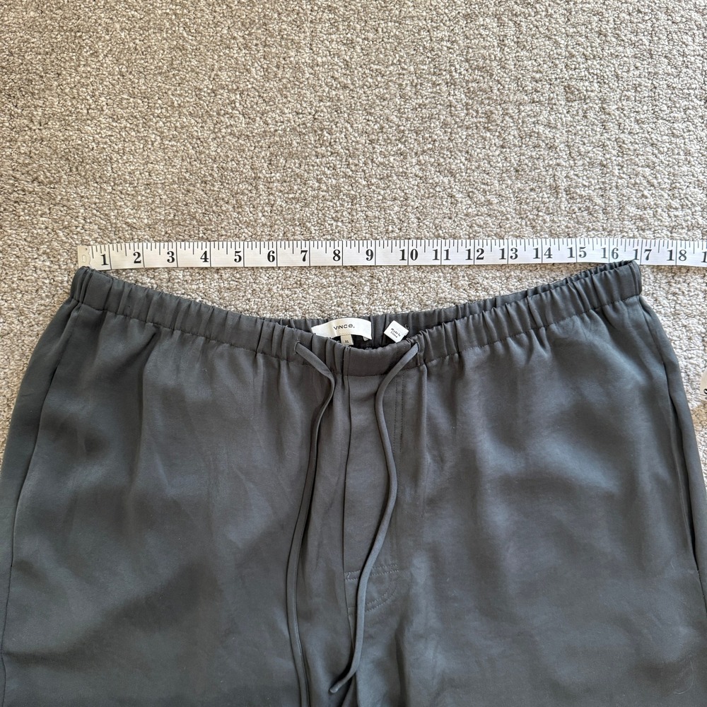 Vince Satin Fluid Bias Cut Wide Leg Drawstring Pants Green Grey XL Minimal - Picture 5 of 12
